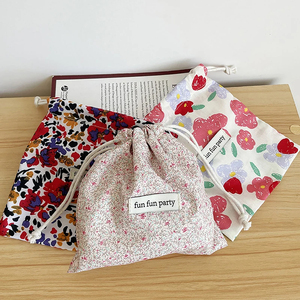 Floral Print Plaid Cotton <b>Drawstring</b> <b>Pouch</b> Bag for Makeup Key Storage Eco Friendly Small Canvas <b>Drawstring</b> Cloth Bag - Product Image 3