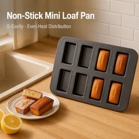 Lot de 1 moule à mini-pains 8 cavités en acier carbone épaissi, antiadhésif, compatible four, pour gâteaux financiers et pains ronds