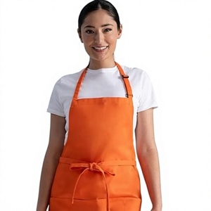 ผ้ากันเปื้อนผ้าฝ้ายสีส้มพร้อมกระเป๋าผ้าทอผูกปิดสำหรับร้านอาหารบาร์พนักงานเสิร์ฟชุดยูนิฟอร์มผู้หญิง - Product Image 1