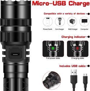 Lampes de poche LED de sécurité rechargeables de 1000 lumens, lampe de poche LED tactique pour armes, lampe de poche zoomable - Product Image 3