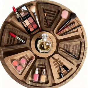 Plateau de service rond en bois, plateau de rangement multifonctionnel pour présentation de thé, desserts, pâtisseries, couleur unie, 30x30x2.5cm - Product Image 3