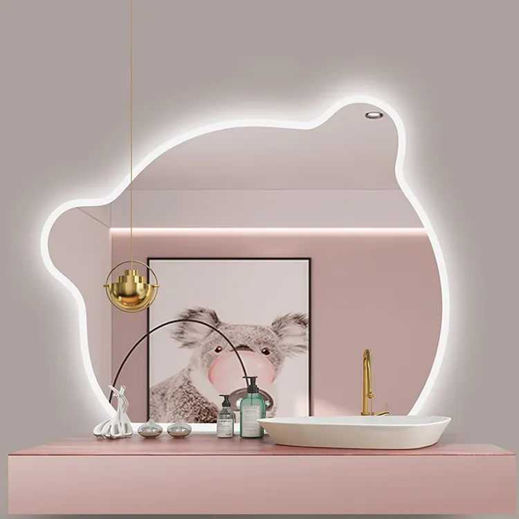 Modern luxury led light art decor wall mirrors living room decoration bear shape mirror
