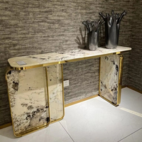 Table console extensible moderne en métal et pierre de luxe italienne pour salon, entrée, salle à manger, appartement, villa, meubles de maison