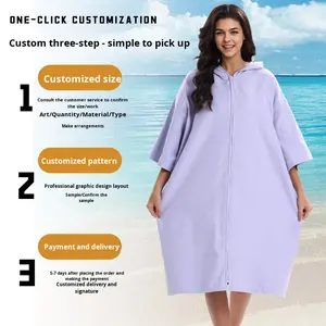 <span class=keywords><strong>Peignoir</strong></span> de bain à manches zippées, serviette de plage, serviette de bain à séchage rapide, protection solaire, pour la plongée et le surf transfrontalier - Product Image 3