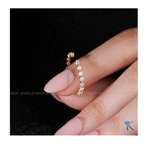 Anillo de Eternidad Abierto de Primera Calidad con Corte Redondo y Diamantes en Oro Amarillo de 18K para Mujer, Anillo Elegante de Estilo Abierto, Joyería Fina - Product Image 6