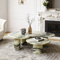 Vente directe d'usine : Ensemble de tables basses gigognes en marbre avec dessus en forme de nuage irrégulier, meubles de salon en travertin