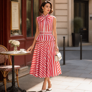 Chemisier rayé style européen et américain avec nœud, élégant et simple, nouvelle collection, vente en gros pour femmes - Product Image 3