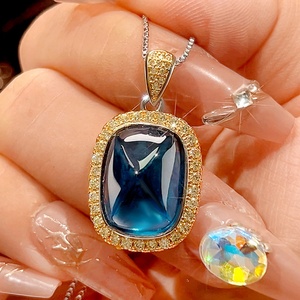 Fashion Jewelry Eco-friendly Copper 12*16/10*12mm Sugar Cubic Zirconia Gold Plated Necklace <b>Set</b> With Blue Stones for Women - Product Image 4