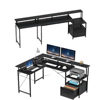 Bureau d'ordinateur ergonomique minimaliste en forme de L avec cadre en bois et métal, design écologique, multifonctionnel, gain de place, tiroir