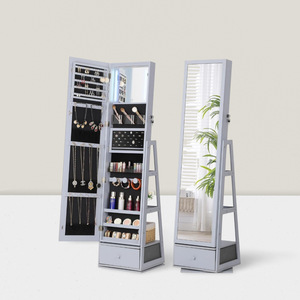 Miroir en bois pleine longueur en acier inoxydable vestiaire dressing maquillage <span class=keywords><strong>bijoux</strong></span> collier armoire de rangement salon - Product Image 4