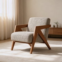 Fauteuil individuel Tenghang en bois massif de style mi-siècle, rembourré en tissu Teddy, pour salon, balcon, chaise d'appoint design et de détente