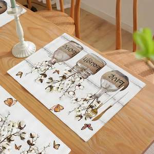 Juego de 4 Manteles Individuales de Algodón Floral Estilo Rústico, para Fiestas en Casa, Interiores, Cocina, Comedor, Lavables, de China - Product Image 5