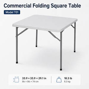 Mesa Plegable Cuadrada Moderna Comercial DDP de EE. UU., 33.9x33.9x29.1 Pulgadas, con Superficie de Plástico y Estructura Metálica, Muebles para Exteriores - Product Image 1