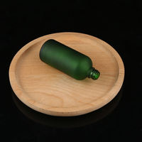 Flacons compte-gouttes en verre givré vert pour cosmétiques en bambou, contenants d'emballage pour huiles essentielles, 10 ml, 15 ml, 30 ml, 50 ml, 100 ml