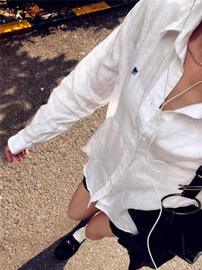 Rlalph Mark Sweep Size coppia ricamata da uomo e da <span class=keywords><strong>donna</strong></span> a manica lunga a prova <span class=keywords><strong>di</strong></span> sole primavera autunno <span class=keywords><strong>camicia</strong></span> <span class=keywords><strong>di</strong></span> <span class=keywords><strong>lino</strong></span> P - Product Image 4