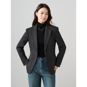 Women's Dark Gray Suit Jacket Slim Fit Full Sleeve Anti-Wrinkle Professional Blazer For Office Wear - Product Image 2