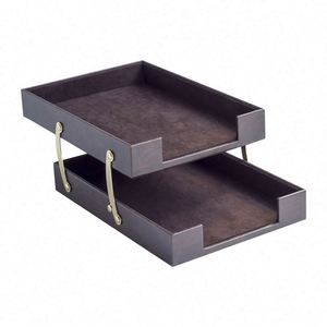 Modern Double Document Tray <b>Foldable</b> Leather and Mesh Metal <b>Desk</b> Organizer Set for Office Desktop Stylish Office Tray - Product Image 2