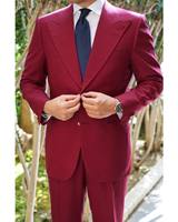 Custom Made Green 2 buah tuksedo pengantin pria, dua kancing puncak kerah pengiring pengantin pria setelan pernikahan Blazer (jaket + celana)
