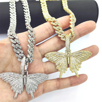 Hip Hop glacé Bling 9MM Miami chaîne cubaine avec alliage et strass papillon pendentif Chokers bijoux