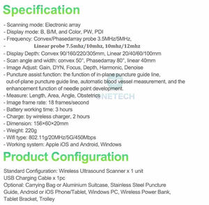 Échographe vétérinaire portable sans fil couleur Doppler B26 à usage général avec sondes convexe, linéaire et cardiaque 192 éléments - Product Image 5