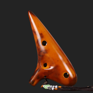 Ocarina en céramique jaune ambre fumé à 12 trous, accordée avec précision, instrument à vent folklorique pour la performance musicale - Product Image 5