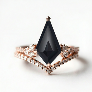 Geometric Onyx <b>Cocktail</b> <b>Ring</b> Rose <b>Gold</b> Pave Setting Luxury Women's Engagement <b>Ring</b> - Product Image 1
