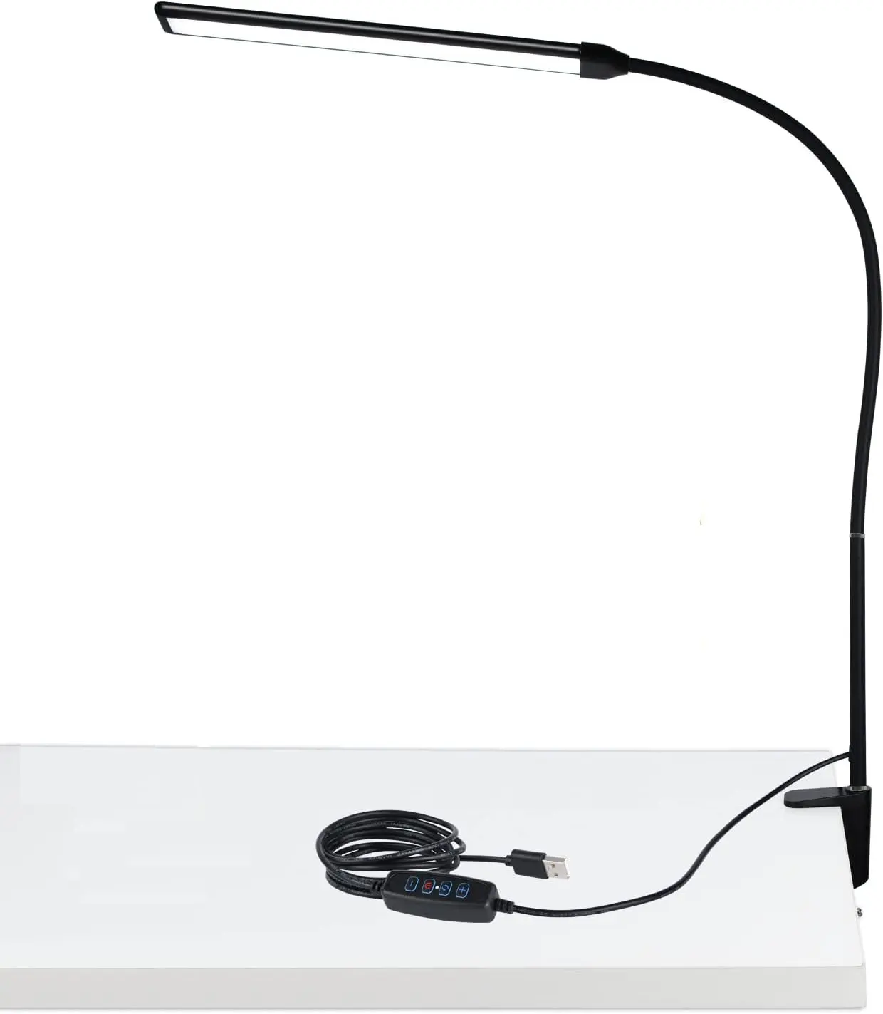 โคมไฟป้องกันดวงตาแบบ Bow Clamp, โหมดสี 3 โหมดและโคมไฟตั้งโต๊ะ USB คอห่านแบบยืดหยุ่นความสว่าง 10 ระดับสําหรับการแต่งหน้าโฮมออฟฟิศ
