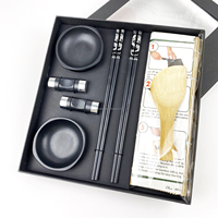 Kit de vaisselle pour sushi motif dragon Baguettes en fibre de verre Plat en mélamine Porte-baguettes en bambou Spatule à riz Cadeaux pour sushi