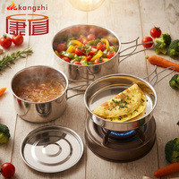 Ensemble de cuisine d'extérieur en acier inoxydable 304, kit de cuisine de camping, casserole, poêle, casserole à soufflet, poignée pliable, résistant à la rouille, léger
