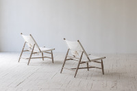 Fauteuil d'appoint Wabi-sabi authentique, style contemporain du milieu du siècle, en toile naturelle Oka, en bois, pour les vacances, détente et loisirs