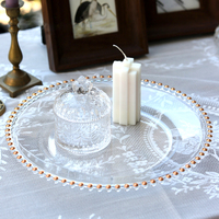 Assiettes rondes en plastique transparent écologiques avec perles dorées pour mariage