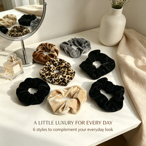 Luxury Velvet Scrunchies Set <b>Leopard</b> <b>Print</b> Solid Color Velvet Elastic Hair Scrunchy Hair <b>Ties</b> For Women Daily Hairstyle - Product Image 1