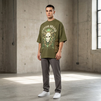 T-shirt vert personnalisé pour homme, manches courtes, col rond, imprimé, coupe classique, streetwear décontracté, 100% coton tricoté
