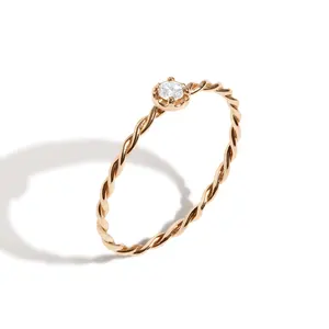 H&F Original 14k Solid Gold Ring With Natural Diamond Vintage Twist 2.5mm Stackable Manufacturer Wholesale Real 14kt Gold Ring