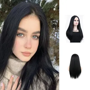 High Quality 22 Inches Long Straight Kinky Wigs for Black Women Bob for Lady Daily Party Use