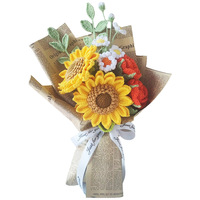Bouquet de fleurs fait main au crochet (tournesol et rose) pour cadeau et décoration intérieure, bouquets de fleurs finis et emballés, vente en gros