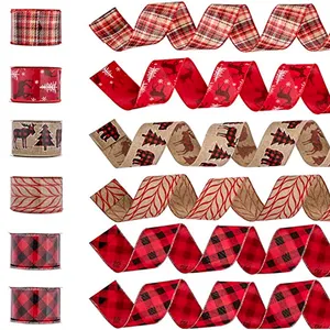 Gacent Groothandel Custom Plaid Lint Roll Polyester Materialen Kerst Linten Voor Geschenkverpakking Decoratieve