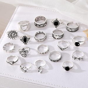 19 unids/set Estilo Vintage plata corazón diseño geométrico pulsera conjunto para mujer joyería - Product Image 2
