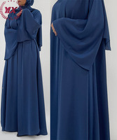 Couleur unie Kaftan islamique robe arabe vêtements femmes marocaines robe musulmane Bule crêpe turc tunique Dubai robe Abaya