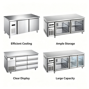 <span class=keywords><strong>Table</strong></span> de travail sur mesure avec réfrigérateur-congélateur intégré, plan de travail de cuisine en acier inoxydable pour boulangerie et conservation alimentaire - Product Image 2