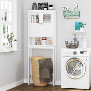 Armoire <span class=keywords><strong>de</strong></span> <span class=keywords><strong>rangement</strong></span> <span class=keywords><strong>de</strong></span> <span class=keywords><strong>salle</strong></span> <span class=keywords><strong>de</strong></span> <span class=keywords><strong>bain</strong></span> blanche moderne Armoire <span class=keywords><strong>de</strong></span> toilette avec portes en verre et étagères réglables Matériau en bois - Product Image 5