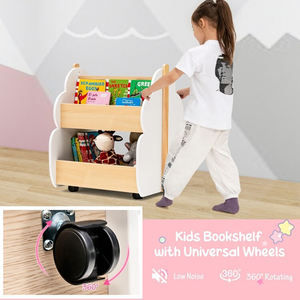 Estantería de Madera de 2 Niveles para Niños, <span class=keywords><strong>Librería</strong></span> Multifuncional para Niños Pequeños con Ruedas Universales para Guardería - Product Image 2