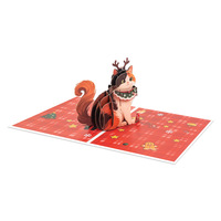 Kertas Merah Potong Tangan 3D Pop Up Desain Rusa Kutub Lucu Kucing Calico Kucing Lucu Dekorasi Natal Hadiah untuk Pecinta Kucing dengan Catatan