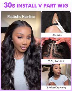 วิกผมแบบวีพาร์ท <span class=keywords><strong>ผม</strong></span>แท้ ความหนาแน่น 250% ลอนบอดี้เวฟ อัพเกรด วิกผมแบบยูพาร์ท <span class=keywords><strong>ผม</strong></span>แท้ พร้อมเชือกผูก ไม่ต้องเย็บ ไม่ต้องใช้กาว แบบคลิปติด วิกครึ่งศีรษะ - Product Image 4