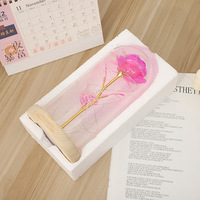 Idées de cadeaux de la Saint-Valentin de fleurs préservées Rose dorée enchantée avec des lumières LED dans des ornements de rose éternelle en dôme de verre