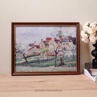 Tableau mural de luxe sur toile avec cadre en bois, impression vintage de paysages européens et fleurs, idéal pour la décoration intérieure et les mariages