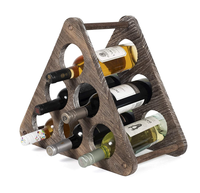 Porte-bouteilles en bois rustique pour comptoir, capacité 6 bouteilles, design triangulaire, organisateur autoportant pour la maison et la cuisine