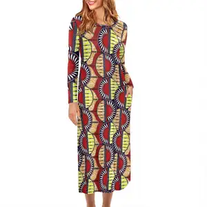 Özel uzun kollu moda Kitenge elbise tasarımları afrika kadınlar boy gevşek rahat cepler ile Maxi elbise Ankara balmumu baskı