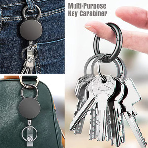 Porta credenciales retráctil de alambre de alta elasticidad, metálico negro, con clip para cinturón y llavero para tarjetas de identificación y llaves - Product Image 5