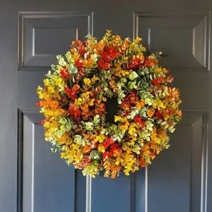 L128 MSH Ins Hot Sale Yellow And Greenery Garland With Eucalyptus Leaves For Christmas Photo Door Wreaths For All Seasons